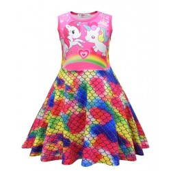 Size is (3T-4T)/XS Sleeveless Cute Mermaid Rainbow Unicorn Dress For Girls Pink