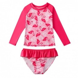 Size is 1T(75cm) Long Sleeve 2 Pieces Swimsuit High Waisted Baby Girls with UV Protection