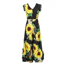 Size is M Sunflower Women Sleeveless Wrap V Neck Print Maxi Dress Black
