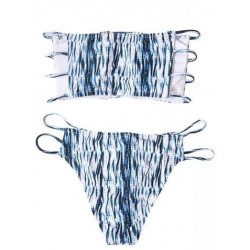 Size is S Bandeau Top Strappy Cut Out Tie Dye High Cut Sexy Bikini Set Blu