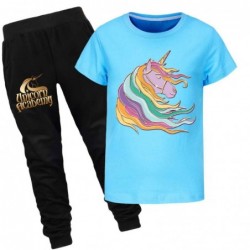 Size is 2T-3T(100cm) kids Unicorn Academy Short Sleeve T-shirt Top and black Pants Set Summer Outfits for kids