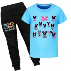 Size is 2T-3T(100cm) Numbers Maths Day Short Sleeve T-shirt Top and black Pants Set for kids Summer Outfits