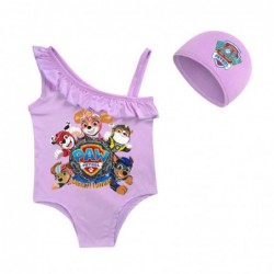 Size is 2T-3T(100cm) PAW dog swimsuit 1 Piece cute Swimsuit For girls Ruffle One Shoulder with cap