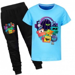 Size is 2T-3T(100cm) Geometry Dash Short Sleeve T-shirt Top and black Pants Set for kids Summer Outfits
