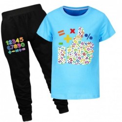Size is 2T-3T(100cm) Numbers Maths Day Short Sleeve T-shirt Top and black Pants Set Summer Outfits for kids