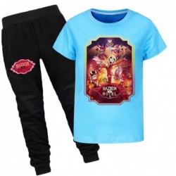 Size is 2T-3T(100cm) Hazbin Hotel Short Sleeve T-shirt Top and black Pants Set Summer Outfits for kids