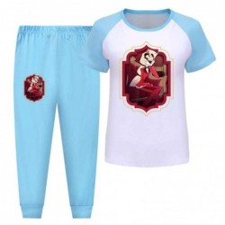 Size is 2T-3T(100cm) blue Hazbin Hotel Pajama Set for kids Short Sleeve Top and Pants Pajama Set