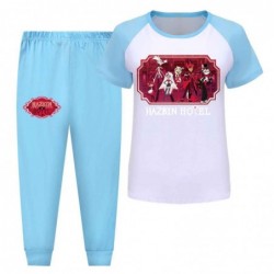 Size is 2T-3T(100cm) Hazbin Hotel Pajama Set for kids Short Sleeve Top and Pants Pajama Set blue