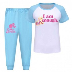 Size is 2T-3T(100cm) Barbie the movie pink Pajama Set for kids Short Sleeve Top and Pants Pajama Set blue
