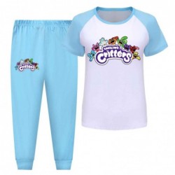Size is 2T-3T(100cm) boys Smiling Critters Pajama Set for kids Short Sleeve Top and Pants Pajama Set black