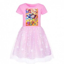 Size is 2T-3T(100cm) Digital Circus Short Sleeves Tulle Mesh Dress for girls birthday gift 1 pieces summer dress