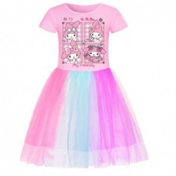 Size is 2T-3T(100cm) pink kuromi 1 pieces Short Sleeves Rainbow Dress for girls birthday summer dress