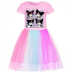 Size is 2T-3T(100cm) purple kuromi 1 pieces Short Sleeves Rainbow Dress for girls birthday summer dress
