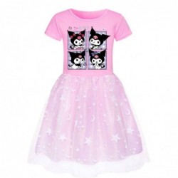 Size is 2T-3T(100cm) purple kuromi Short Sleeves Tulle Mesh Dress for girls birthday 1 pieces summer dress