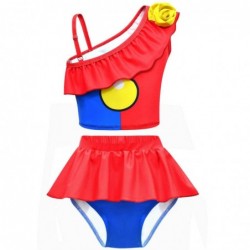 Size is 2T-3T(100cm) The Amazing Digital Circus Pomni 2 Piece swimsuit For girls Ruffle One Shoulder Swimsuit