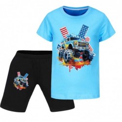 Size is 2T-3T(100cm) monster truck Print Shorts Sets for Kids Short Sleeve T-shirt and shorts for boys