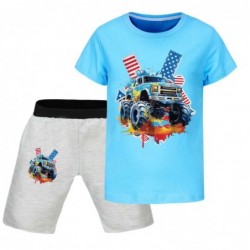 Size is 2T-3T(100cm) monster truck Print Shorts Sets for Kids Short Sleeve Summer Outfits for boys 2T-16T