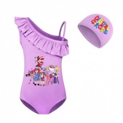 Size is 2T-3T(100cm) The Amazing Digital Circus merch swimsuit for girls 1 Piece Swimsuit Ruffle One Shoulder with cap