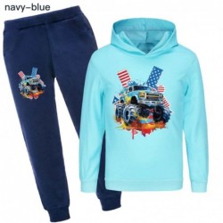 Size is 2T-3T(100cm) boys monster truck Long Sleeve hoodies Sets for kids Sweatshirts and nary blue Trousers