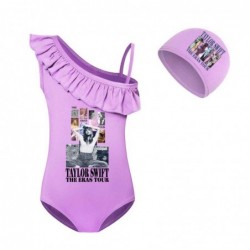 Size is 2T-3T(100cm) taylor swift swimsuit for girls 1 Piece Swimsuit Ruffle One Shoulder with cap