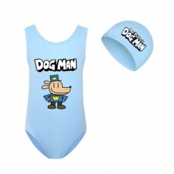 Size is 2T-3T(100cm) DOG MAN swimsuit For girls 1 Piece High Waisted Swimsuit with cap