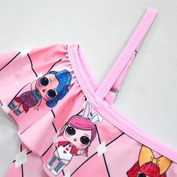 Size is 2T-3T Ruffle Lol Surprise Doll 2-Piece Swimwear Girl Pink