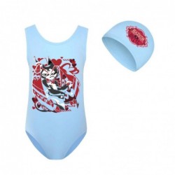 Size is 2T-3T(100cm) Hazbin Hotel swimsuit For girls 1 Piece High Waisted Swimsuit with cap
