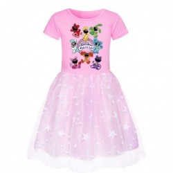 Size is 2T-3T(100cm) Smiling Critters Short Sleeves Tulle Mesh Dress for girls 1 pieces summer dress