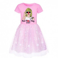 Size is 2T-3T(100cm) red nose day 2024 Short Sleeves Tulle Mesh Dress for girls 1 pieces summer dress