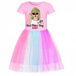 Size is 2T-3T(100cm) red nose day 2024 Summer dress for girls Short Sleeves Rainbow Dress