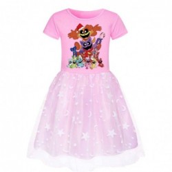 Size is 2T-3T(100cm) girls Smiling Critters Short Sleeves Tulle Mesh Dress for girls 1 pieces summer dress