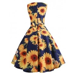 Size is M Sunflower Vintage Sleeveless Ruched Print Midi Dress Black