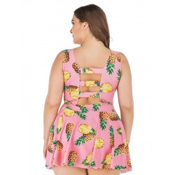 Size is 1XL Plus Size Women'S Cut Out Pineapple 2 Piece Swimdress