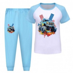 Size is 4T-5T(110cm) monster truck short Sleeve 2 Pieces Pajamas For kids girls 2 Pieces Costumes