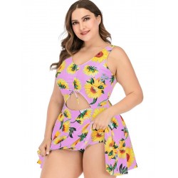 Size is 1XL Plus Size Women'S Lace Up Bamboo Cut Out Swim Dresses