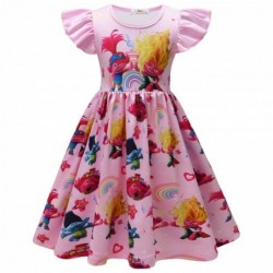 Size is 2T-3T(100cm) Trolls movie summer Dress For Girls A Line Flutter Sleeve Summer Outfits