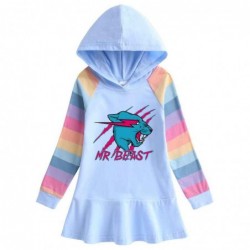 Size is 1.5T-2T(90cm) Mr Beast Lightning Cat rainbow Long Sleeve Hoodie dress For girls Spring dress