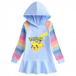 Size is 1.5T-2T(90cm) girls Pikachu Long Sleeve rainbow Hoodie dress Spring Outfits