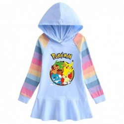 Size is 1.5T-2T(90cm) Pikachu rainbow Long Sleeve Hoodie dress For girls Spring Outfits