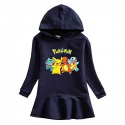 Size is 1.5T-2T(90cm) yellow Pikachu rainbow Long Sleeve Hoodie dress For girls Spring Outfits