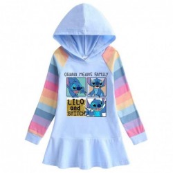 Size is 1.5T-2T(90cm) Lilo Stitch rainbow Long Sleeve Hoodie dress For girls Spring Outfits