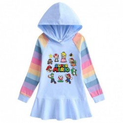 Size is 1.5T-2T(90cm) super Mario rainbow Long Sleeve Hoodie dress For girls Spring pink dress