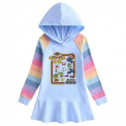 Size is 1.5T-2T(90cm) Girls' super Mario rainbow Long Sleeve Hoodie dress pink Spring dress For girls
