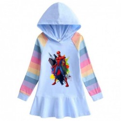 Size is 1.5T-2T(90cm) spider Man rainbow Long Sleeve Hoodie dress For girls Spring pink dress