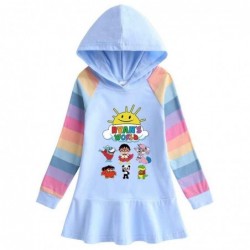 Size is 1.5T-2T(90cm) RYAN'S WORLD rainbow Long Sleeve Hoodie dress For girls blue Spring dress
