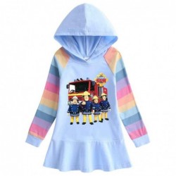 Size is 1.5T-2T(90cm) blue Fireman Sam rainbow Long Sleeve Hoodie dress For girls Spring dress
