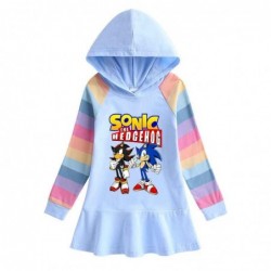 Size is 1.5T-2T(90cm) Sonic The Hedgehog rainbow Long Sleeve Hoodie dress For girls Spring dress