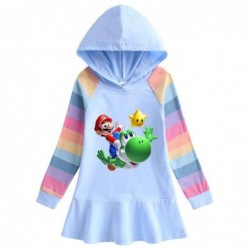 Size is 1.5T-2T(90cm) pink super Mario rainbow Long Sleeve Hoodie dress For girls Spring dress