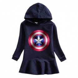 Size is 1.5T-2T(90cm) Girls' Captain America rainbow Long Sleeve Hoodie dress For girls Spring dress