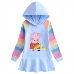 Size is 1.5T-2T(90cm) Peppa Pig rainbow Long Sleeve Hoodie dress For girls Spring dress